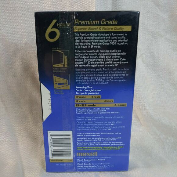 LOT Of 3 SEALED Maxell T-120 Blank VHS Video Cassette Tapes Premium Grade 6 Hour - Picture 4 of 5